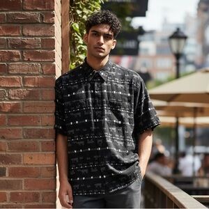 -#286 Signum Men's Black Geometric Casual Shirt